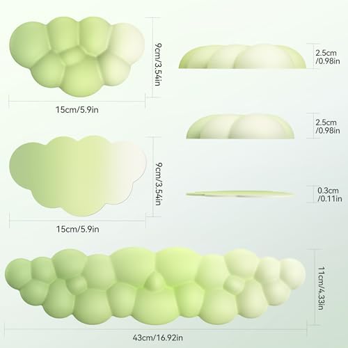 TECKNET Cloud Keyboard Wrist Rest Set, Cloud Wrist Rest with Non-Slip Base, PU Leather Wrist Pad for Keyboard with Ergonomic Memory Foam for Computer Laptop Gaming & Pain Relief, Gradient Green