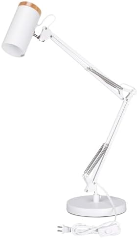 TORCHSTAR Tall Swing Arm Desk Lamp with Wooden Accent, Large Size, White