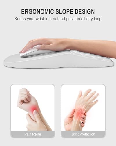Auhoahsil Ergonomic Mouse Pad with Wrist Rest, Comfortable Slope Computer Mouse Mat with Wrist Support, Memory Foam Filling, Non-Slip Silicone Base, Pain Relief, for Gaming & Work, 8 x 12 in, White