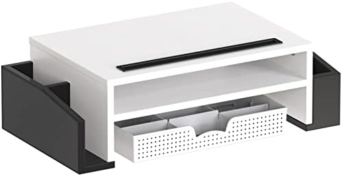 Simple Houseware Desk Monitor Stand Riser w/ Adjustable Tray, Black/White