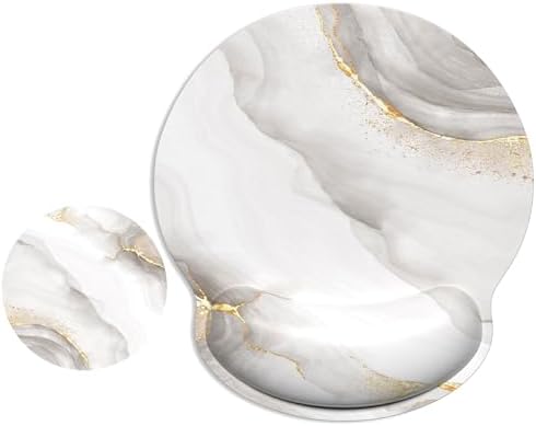 ITNRSIIET Ergonomic Mouse Pad with Wrist Support Wrist Rest Smooth Surface Non-Slip Rubber Base Comfortable Office Supplies Pain Relief, 9.8 x 9.1 inches, White marbling