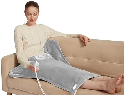 Ambershine 26"x35" XXXL King Size Neck& Shoulder& Back Heating Pad with 12 Temperature Settings& 4 Auto-Off Countdown Timers, Pain Relief for Back/Neck/Shoulder(Light Grey)