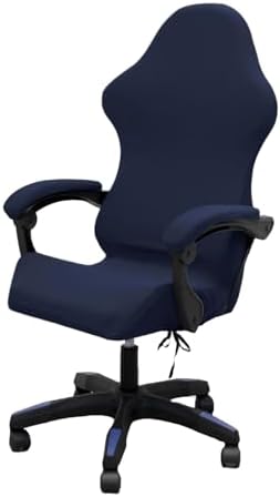 Gaming Chair Cover Set with Armrest Covers, Stretch Ruffled Slipcover for Racing Office Computer Reclining Chairs (Navy)