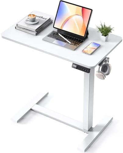 28"x 16" Electric Overbed Table, Rolling Laptop Desk for Bed, White