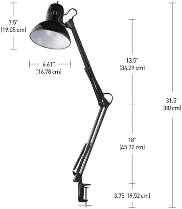Globe Electric 12641 Architect 32" Swing-Arm Clamp-On Lamp, Black Architect, Finish, LED Bulb Included