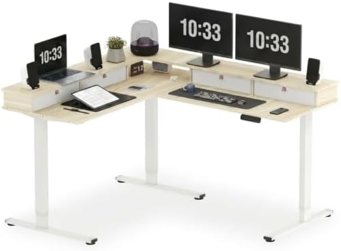SANODESK 63x55 Electric L-Shaped Corner Standing Desk with 4 Drawers