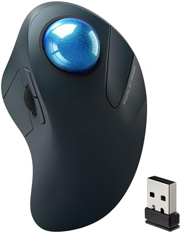 Wireless Ergonomic Trackball Mouse, Large Hands, 44mm Index Finger Control