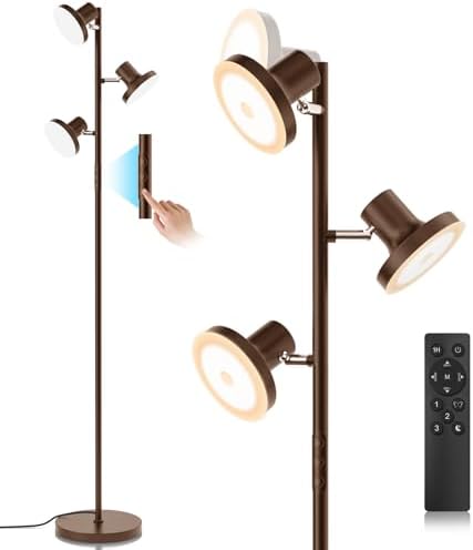 SIBRILLE 36W LED Tree Floor Lamp, Modern Dimmable Standing Lamp with Remote & Touch Control, 4 Color Temperatures, 3 Rotatable LED Light Floor Lamps for Living Room, Bedroom, Office
