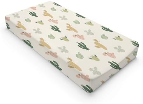 Cartoon Colorful Western Cactus Pattern Baby Changing Pad Cover, Unisex Cactus Nursery Diaper Changing Table Pad Mat Sheet for Boys Girls-16x32