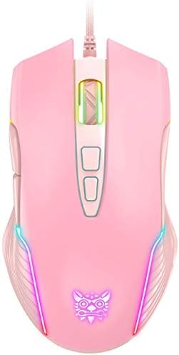 RGB Gaming Mouse Wired, 6400 DPI & 7 Buttons, Pink