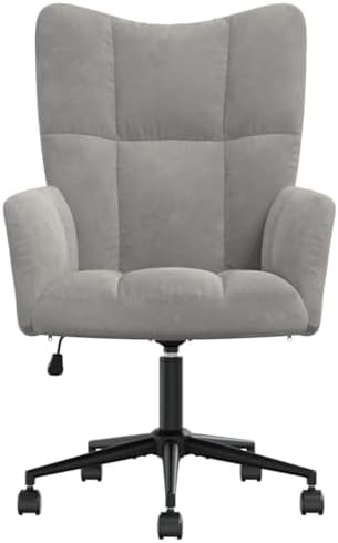 Velvet Relaxing Chair, Adjustable Swivel Office Seat, Light Gray
