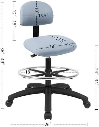 FSS Series Square seat Tall (24"-34") seat Height Chair. Vinyl-for Office, Garage, Desk, Shop, Computer, Doctor, Medical, Easy to Clean! 18" Footring (Gray, Tall, _Standard Casters)