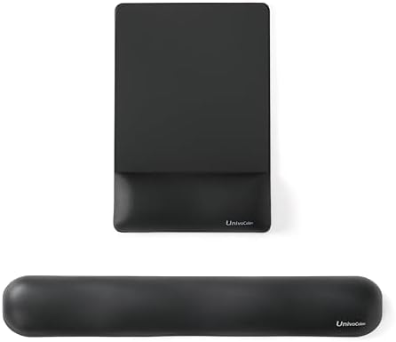 UnivoColors Design-Wave Set of Keyboad Wrist Rest & Mouce Pad,Artificial Sheepskin+Memory Foam+Ergonomic+Anti-Slip Gel, Resilience Support During Work and Gaming,Keyboard Accessory,Black