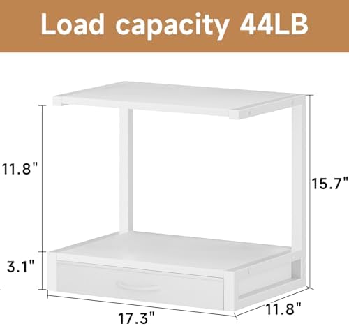 YAOHUOO 2-Tier Desktop Printer Stand with Fabric Drawer,17.3"x11.8" White