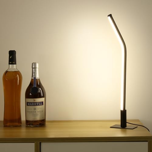 Modern Metal Table Lamp for Bedroom Living Room,17.32"/44CM Small Slim Bedside Lamp with Cord (USB 5V 2A),Minimalist Design,3 Led Light Modes,Dimmable Desk Lamp for Home Office,Black