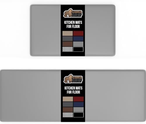 GORILLA GRIP Cushioned Kitchen Mats for Floor, 2 PK, 17x48+17x24, Gray