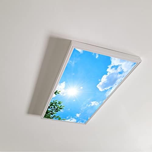 Fluorescent Light Cover Decorative Ceiling Light Filters,Tree Leaves Sky Clouds Pattern,for Classroom Office Hospitals Home Ceiling Decorative,2ft x 4ft,Green