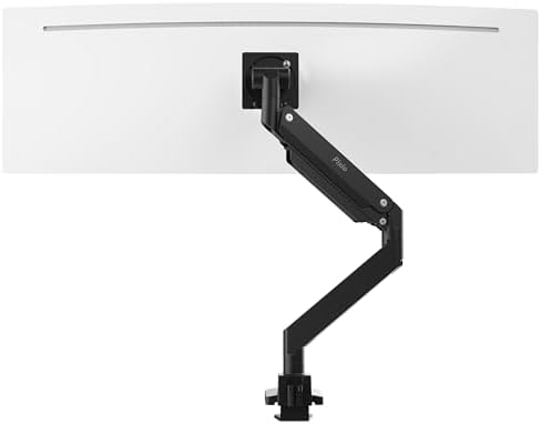 Pixio PS2S Titan Black Ultrawide Mega Heavy-Duty Premium Single Monitor Arm Stand fits up to 57 inch Monitors Holds up to 59.4lbs VESA Compatible Integrated Cable Management