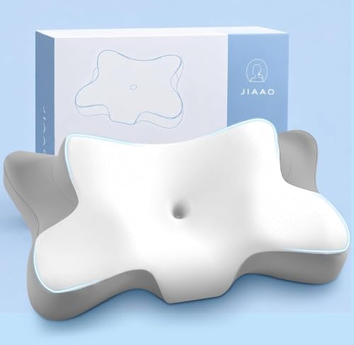 jiaao Cervical Neck Pillow for Pain Relief, Memory Foam Neck Support, White