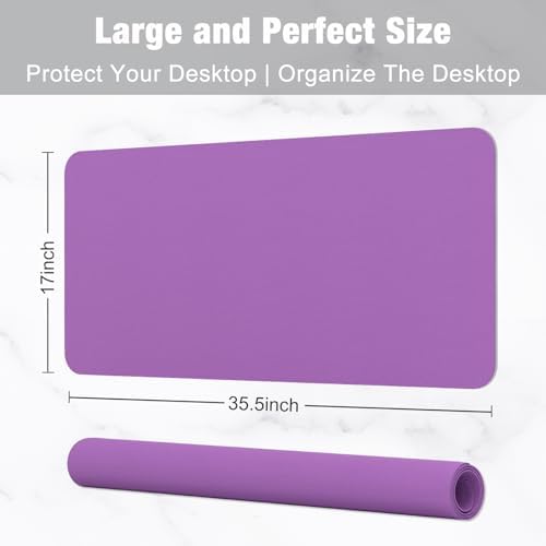 Hsurbtra Desk Pad, 35.5" x 17" PU Leather Desk Mat, XXL Extended Mouse Pad, Waterproof Desktop Blotter Protector, Non-Slip Ultra Thin Large Laptop Keyboard Writing Mat for Office Home, Purple