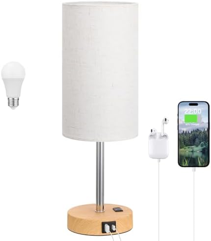 Dicoool 17.4" Bedside Lamp for Bedroom - Dimmable Touch, USB A+C, AC Outlet