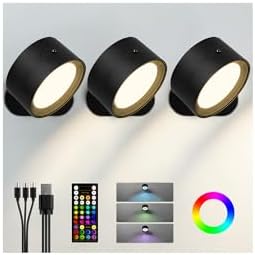 RGB Wall Sconces, Rechargeable Magnetic Lights with Remote, 3 Pack