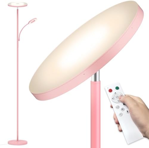 marctronic Pink Floor Lamp, 42W 4000LM Super Bright LED Room Lamp with Adjustable Reading Light,Dimmable Modern Standing Lamp with Remote & Touch Control for Room Bedroom Office Floor Light