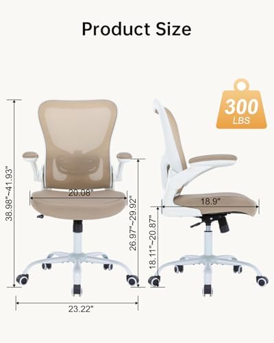 Ergonomic Office Chair,PU Leather Swivel Desk Chair with Lumbar Support,Adjustable Height Executive Task Chair with Flip-Up Armrests,Comfy Coumputer Chair for Home Office(Khaki)