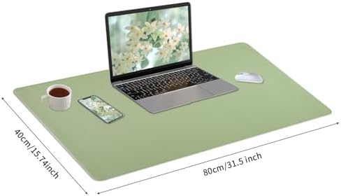 Light Green Desk Mat with Stitched Edges, Large Mouse Pad, Non-Slip Desk Protector Mat, Leather Desk Blotter, Waterproof Desk Pad for Office Home Decor(31.5×15.7 Inches)