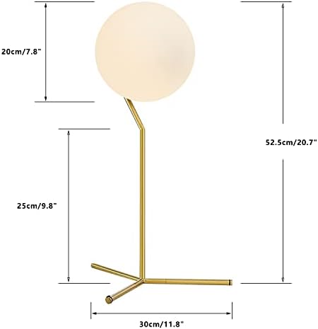 BOKT Modern 1-Light Glass Globe Table Lamp Contemporary Minimalist Tall Bedside Desk Nightstand Lamp Vintage Brush Gold Metal Table Light Frosted White Glass Ball Reading Lamp