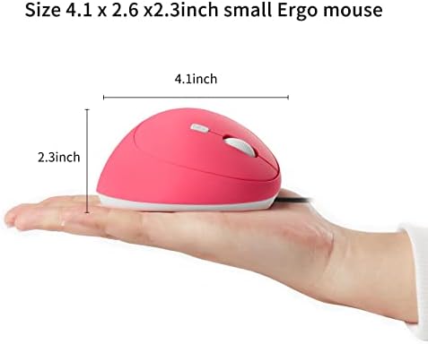 Sokelinn-six Wired Vertical Mouse,Right Hand Ergonomic Gaming Mouse 800 1200 1600 DPI Adjustable USB Optical Wrist Healthy Mice Mause for Laptop PC Computer (Pink)