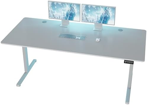 Shintenchi Standing Desk, 71x31 Inch Height Adjustable Electric Sit Stand up Desk, Ergonomic Rising Computer Table, Modern Lift Gaming Desk Workstation for Home Office, White