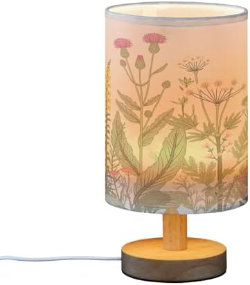 Bedside Lamp Flowers Herbs Wildflowers Botanical Table Lamp for Bedroom LED Nightstand Lamp Shade USB Ports Wood Base for Living Room Dorm Office