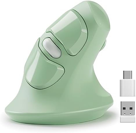 MicroPack Ergonomic Vertical Wireless Mouse, Silent Cordless Mouse with USB-A & Type-C Receiver, 800/1200/1600 DPI, 6 Buttons, Reduces Wrist Strain for Windows, Mac, PC & Laptop Green