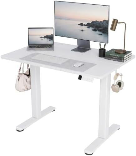 Claiks Electric Standing Desk, 40x24 Inch, White