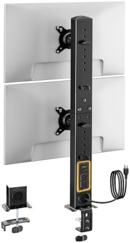 monTEK Powered Stacked Dual Monitor Stand for 17-32", Clamp/Grommet