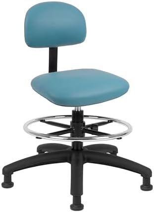 FSS Series Square seat Mid-Stool (19"-27") seat height chair. Fabric Vinyl-for Office, Garage, Desk, Shop, Computer, Doctor, Medical, Easy to Clean! 18" Footring (Aqua, Mid Stool, Glides)