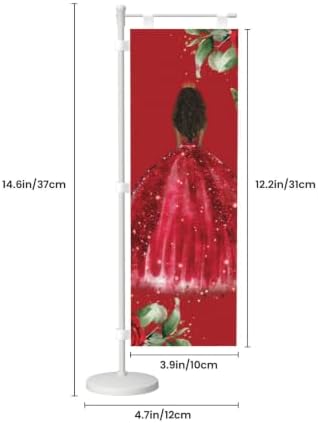Red Roses Floral Brown Princess Dress Deluxe Desk Flag Set, 12 x 4 Inch Miniature Table Flag with 14" Pole & Stand Base