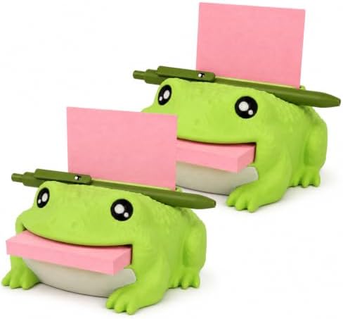 Note Toad - Desk Organizer & Note Holder, 3D Printed Frog Sticky Memo Block Dispenser with Pen Rest, 3 Reusable Stencils and Top Reminder Slot for Office Workspace, Reception Counter and Lover Gift