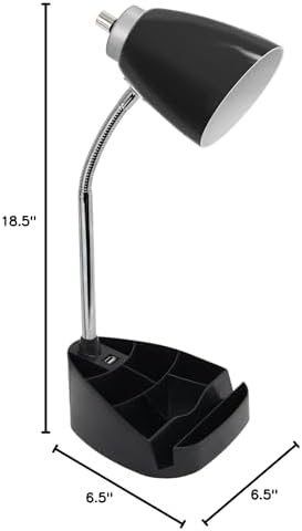 Simple Designs LD1056-BLK Gooseneck Organizer Desk Lamp with iPad/Tablet Stand or Book Holder and USB Port, Black (Pack of 5)