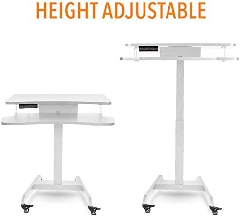 Stand Steady Cruizer Premier Electric Mobile Podium Desk with Keyboard Tray | Sit or Stand Height Adjustable Portable Standing Desk with Wheels | Portable Podium with Programmable Control Pad (White)