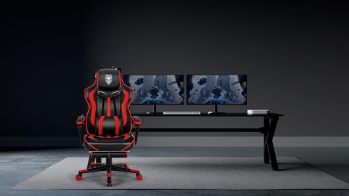 Vonesse Gaming Chair for Adults, Reclining Gaming Chairs with Footrest and Massage, Computer Gaming Chair for Heavy People,Ergonomic Gamer Chair Big and Tall (Red/Black)