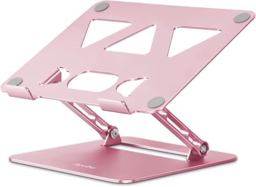 Aoviho Laptop Stand Holder, Adjustable Desk Laptop Riser, Foldable Notebook Computer Stands for MacBook Air Pro HP Lenovo Dell Samsung Chromebook, Up to 15.6 inch, Rose Gold