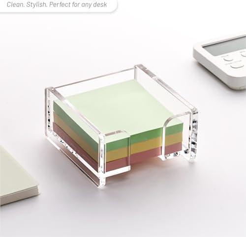YUXUN Clear Acrylic Sticky Note Holder, 3x3 Inch Note Dispenser for Desk - Self Stick Memo Pad Holder Organizer for Office, School, Home Supplies