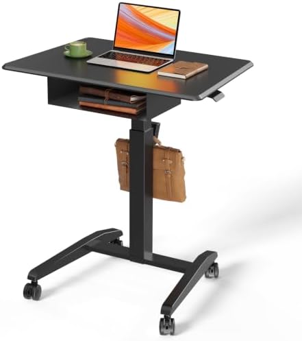 JOY worker Rolling Laptop Desk with Drawer, 31.5" Black Mobile Staning Desk