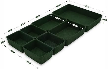 Welaxy 7-Piece Felt Drawer Organizer Bins, Dividers Tray Set, Forest Green