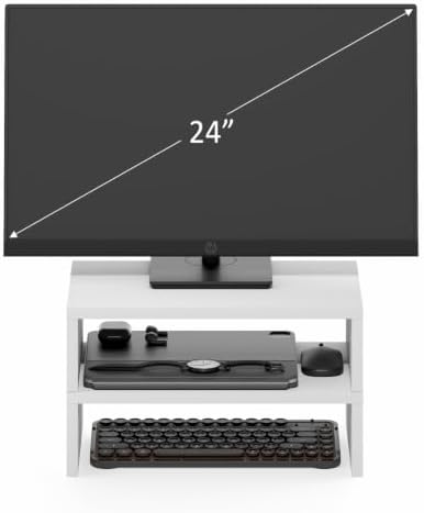 Furinno CLASSIC Monitor Stand Riser Set of 2, 15.7" Wide Dual Monitor Riser, Stackable Separable Laptop Stand for Desk, Desktop Organizers and Accessories, for Office Supplier, White