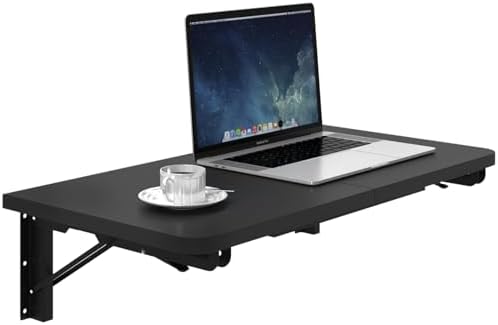 TEAMIX Wall Mounted Folding Table, Black Floating Desk for Small Spaces