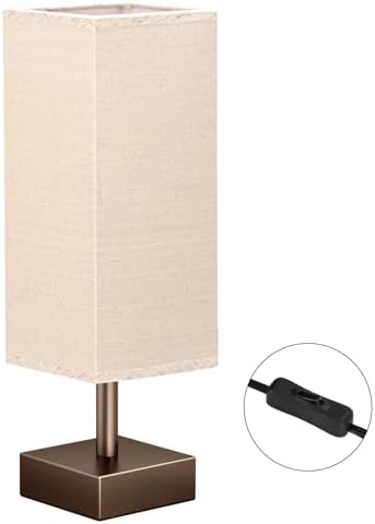 aooshine Browm Small Bedside Lamp for Bedroom - Square Beige Fabric Shade