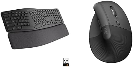 Logitech Ergo K860 Wireless Ergonomic Keyboard & Lift Vertical Ergonomic Mouse, Wireless, Bluetooth or Logi Bolt USB Receiver, Quiet clicks, 4 Buttons - Graphite